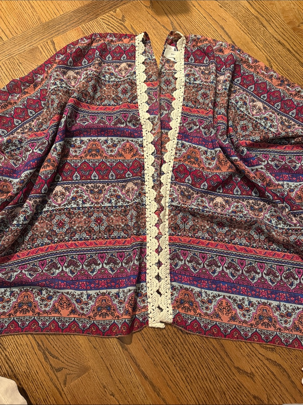 Society girl Boho Crochet-Trim Open Cardigan - Multicolor Sz large
